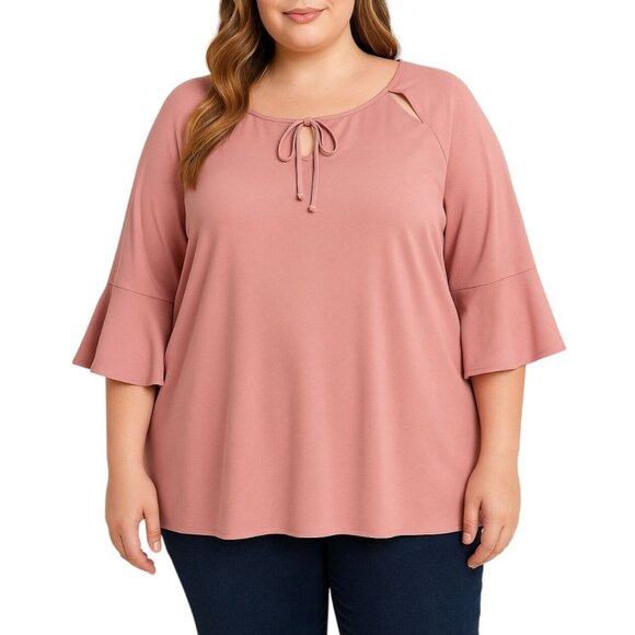 East Adeline Womens Bell Sleeve Top With Tie Neck Keyhole Details Plus Size 2X - Picture 1 of 10